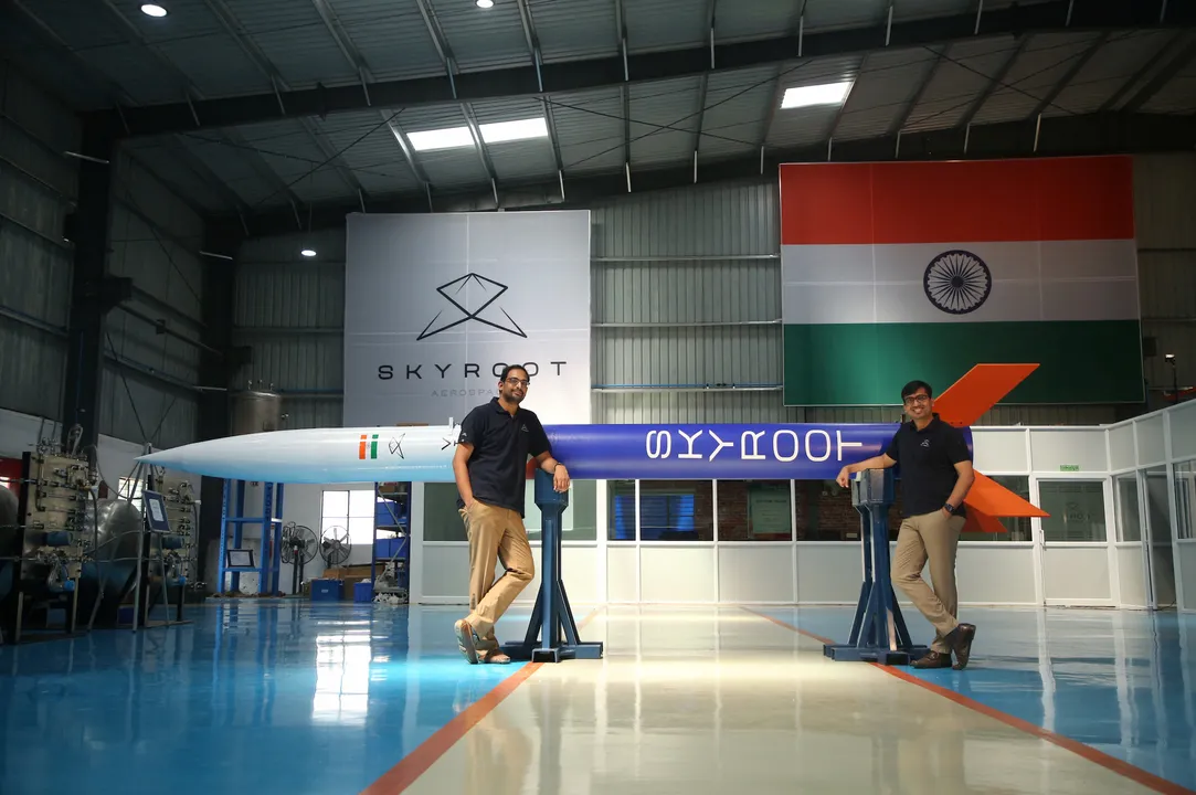 Pawan Chandana and Bharath Daka, founders of Skyroot Aerospace Photograph:(Reuters) 