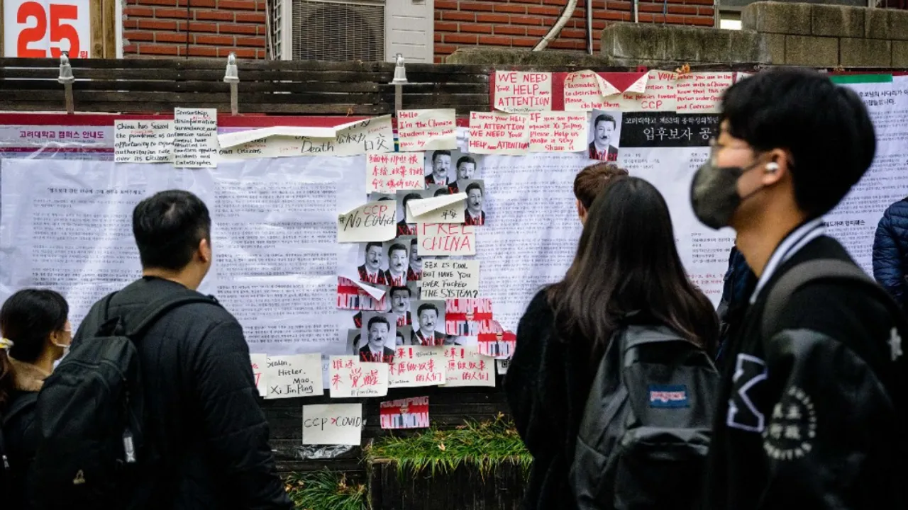  Anti-Chinese government posters displayed outside a university in Seoul | Representational Photograph:(AFP) 