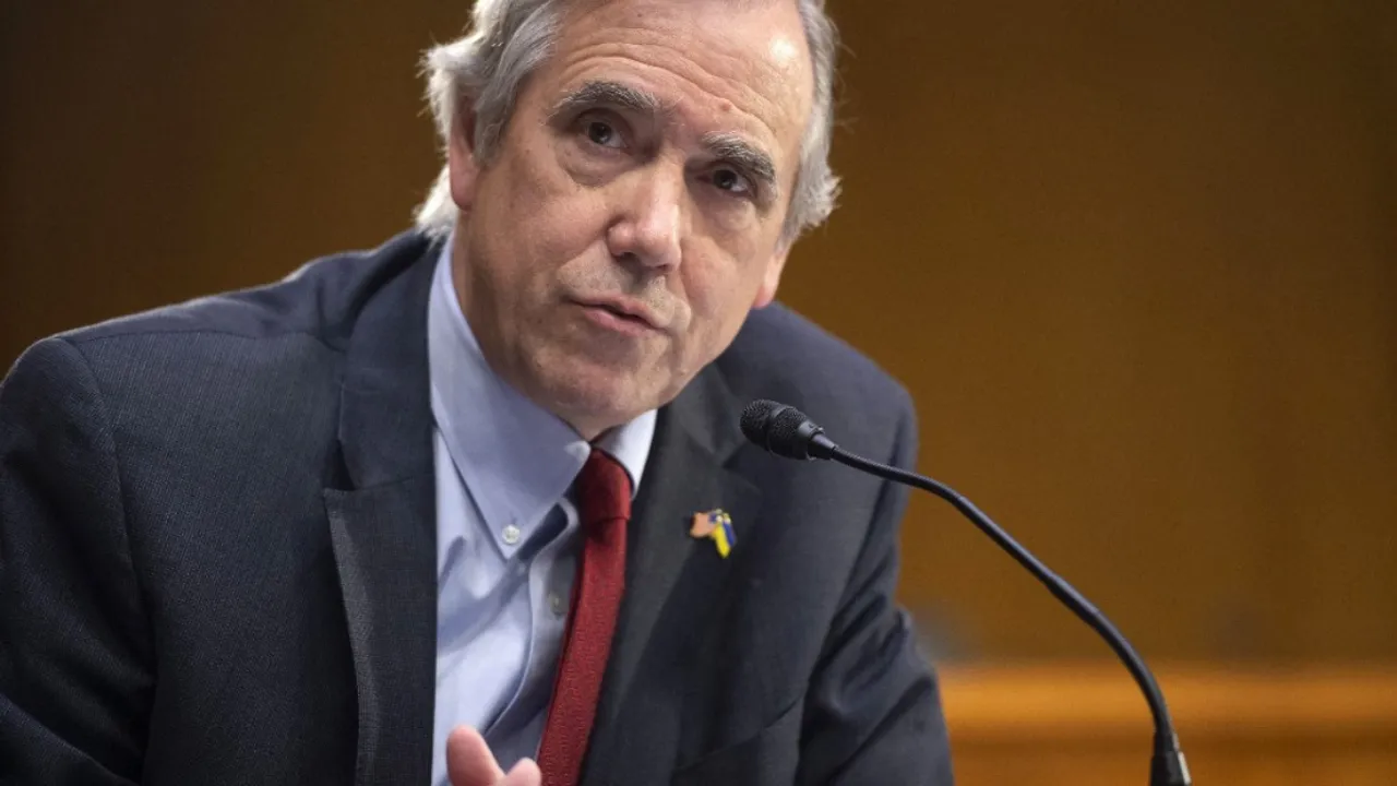  Senator Jeff Merkley speaks during a Senate Foreign Relations Committee. Photograph:(AFP) 