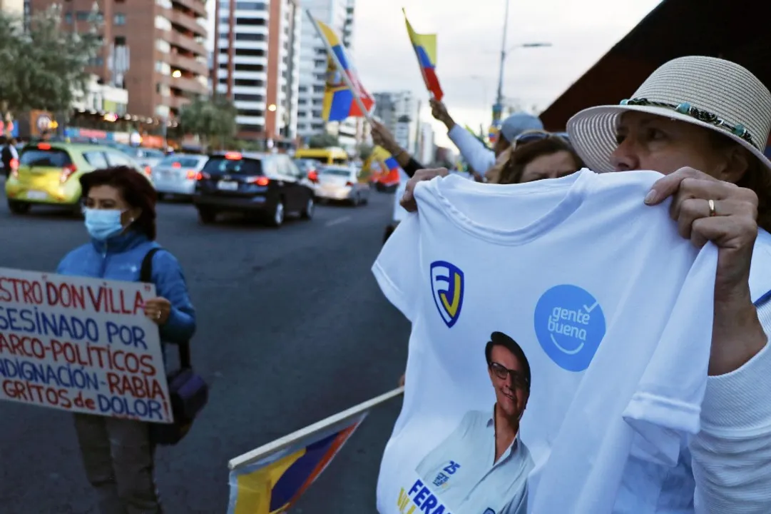  Supporters of murdered presidential candidate Fernando Villavicencio  Photograph:(AFP) 