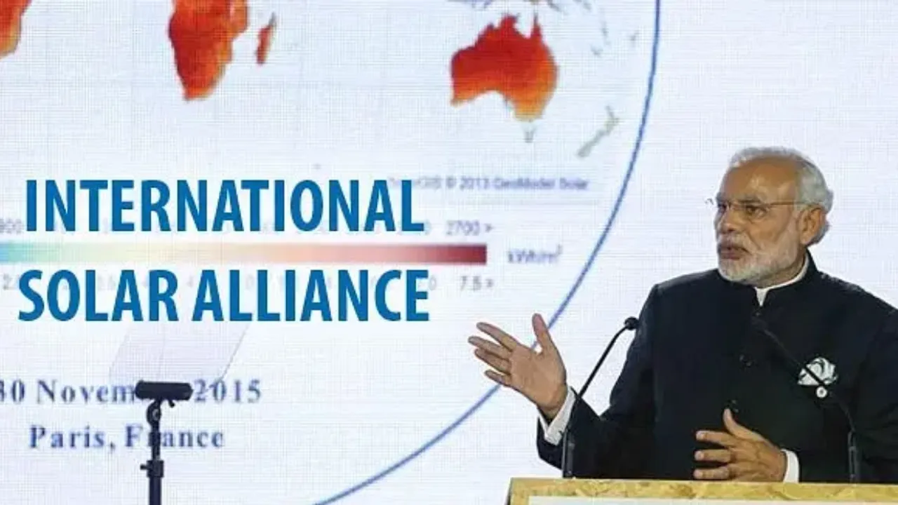 Prime Minister Narendra Modi speaking at the launch of International Solar Alliance. Photograph:(Reuters) 