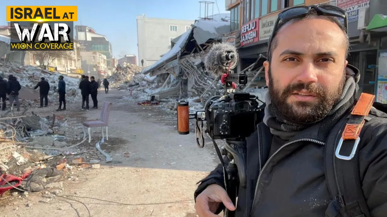  Reuters' journalist Issam Abdallah takes a selfie picture while working in Maras, Turkey, February 11, 2023 Photograph:(Reuters) 