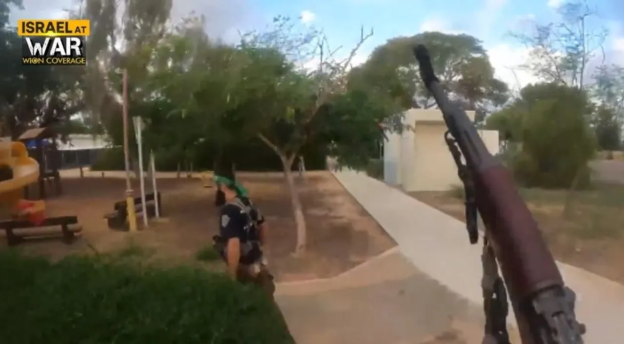  Screengrab of the video captured from bodycam by Hamas militants. Photograph:(Others) 