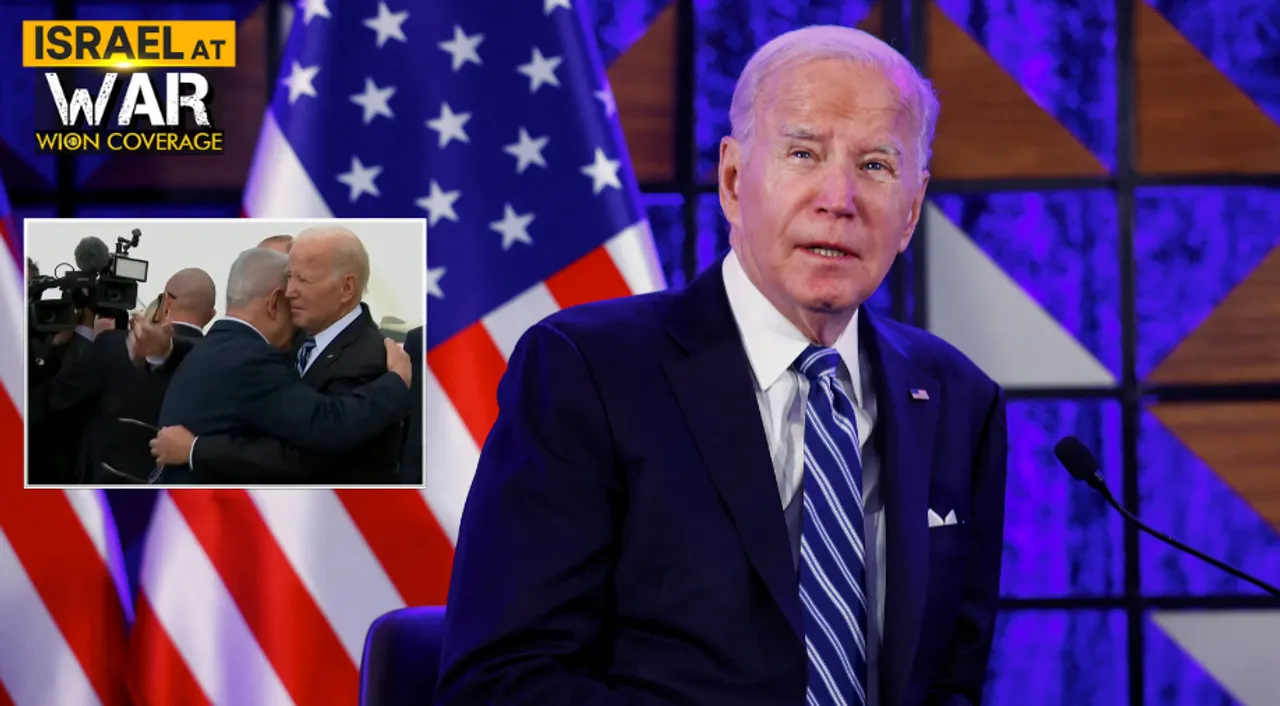  US President Joe Biden attends a meeting with Israeli Prime Minister Benjamin Netanyahu (not pictured), as he visits Israel amid the ongoing conflict between Israel and Hamas, in Tel Aviv, Israel. Photograph:(Reuters) 