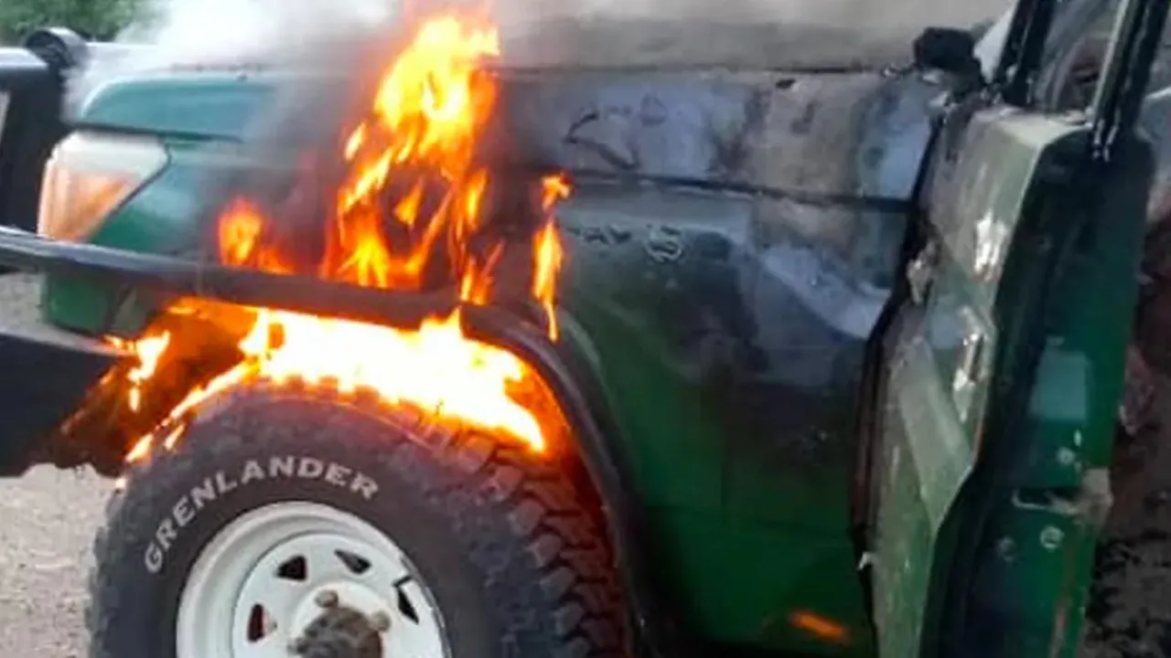  The car the trio was travelling in was found still on fire in the national park Photograph:(X) 