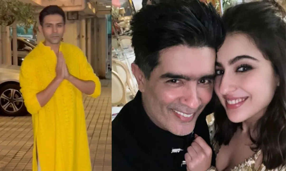  Kartik Aaryan and Manish Malhotra at Sara Ali Khan's Diwali bash Photograph:(X) 