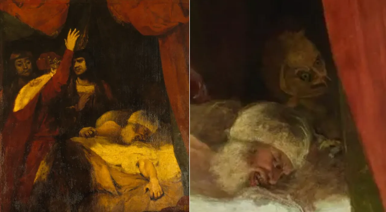  The painting depicts a death scene from Shakespeare's "Henry VI, Part 2" with the king witnessing the death of Cardinal Beaufort. Photograph:(X) 