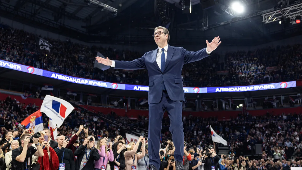  Serbian President Aleksandar Vucic attends a rally of the ruling Serbian Progressive Party (SNS) Photograph:(Reuters) 