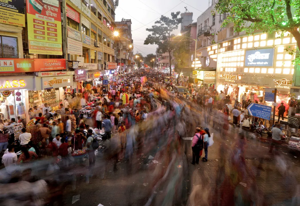  Shoppers crowd at a market place ahead of the Hindu festival of Diwali in Mumbai, India Photograph:(Reuters) 
