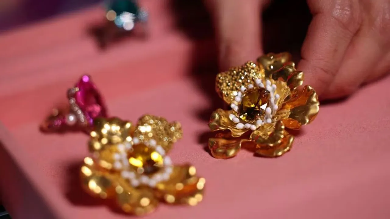   Jewellery produced from recycled and refined aluminium and sustainable lab-grown gemstones by jeweller Anabela Chan are displayed in her boutique in London, Britain, December 13, 2023.  Photograph:(Reuters) 