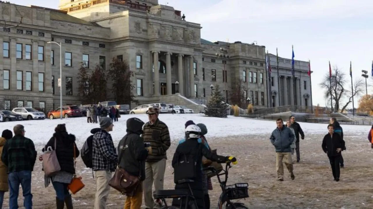  Staff evacuated outside the Montana State Capitol on Wednesday (Jan 3) morning  Photograph:(AP) 