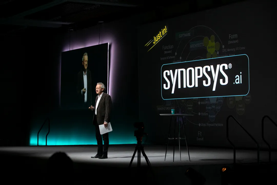  Synopsys Inc CEO Aart de Geus speaks at the company’s annual user conference in Santa Clara Photograph:(Reuters) 