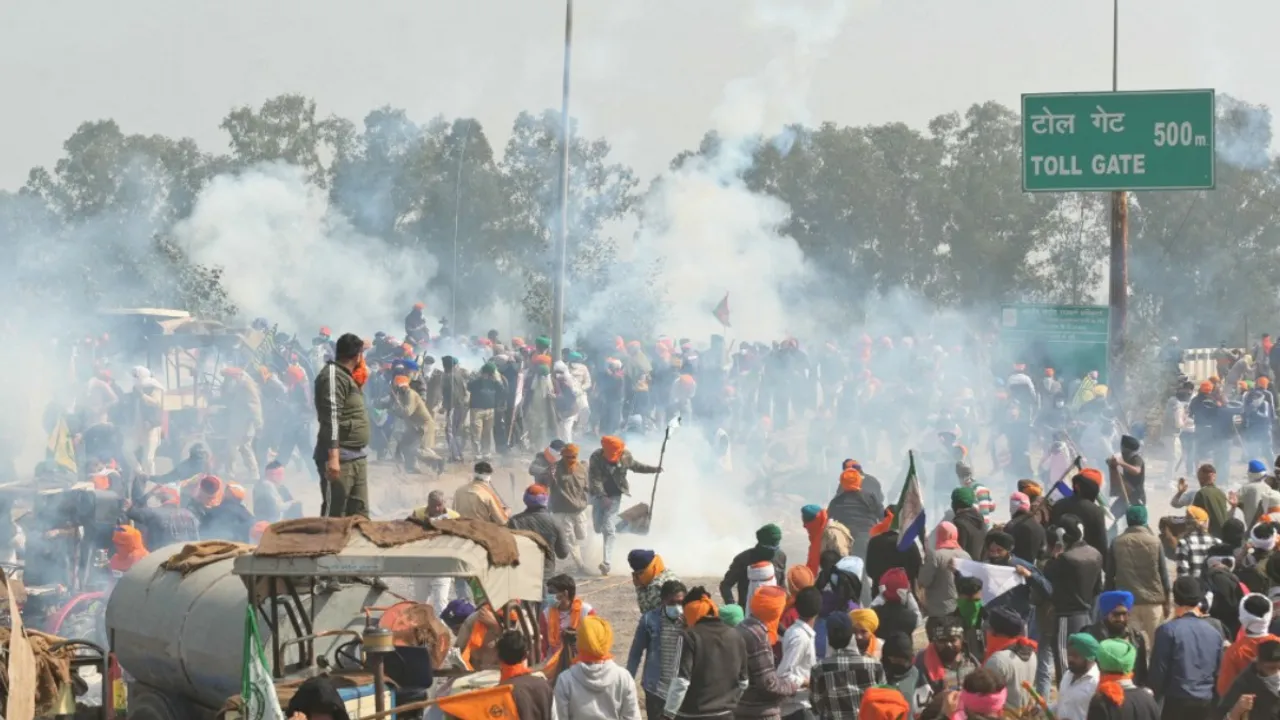  Farmers protest on the border of the national capital. Photograph:(AFP) 