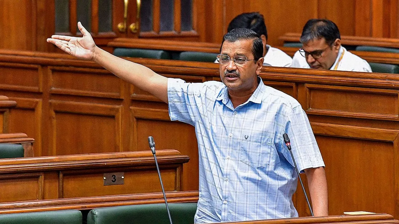  Delhi Chief Minister Arvind Kejriwal speaks in Delhi Assembly. Photograph:(PTI) 
