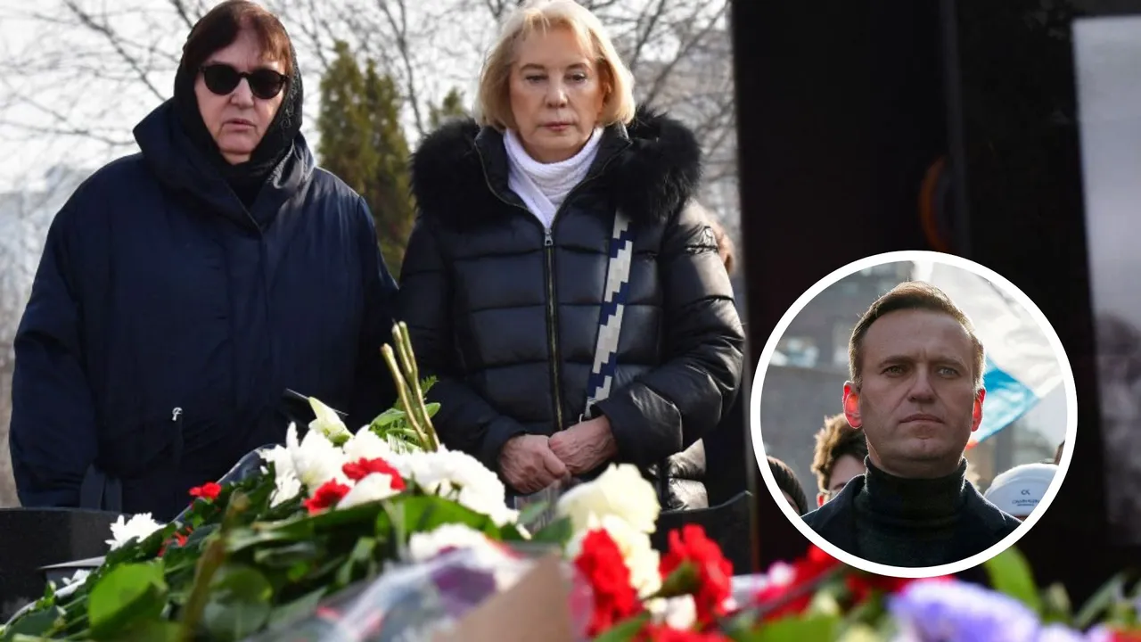  Lyudmila Navalnaya (left), mother of late Russian opposition leader Alexei Navalny, visits the grave of her son at the Borisovo cemetery in Moscow on March 2. Photograph:(AFP) 