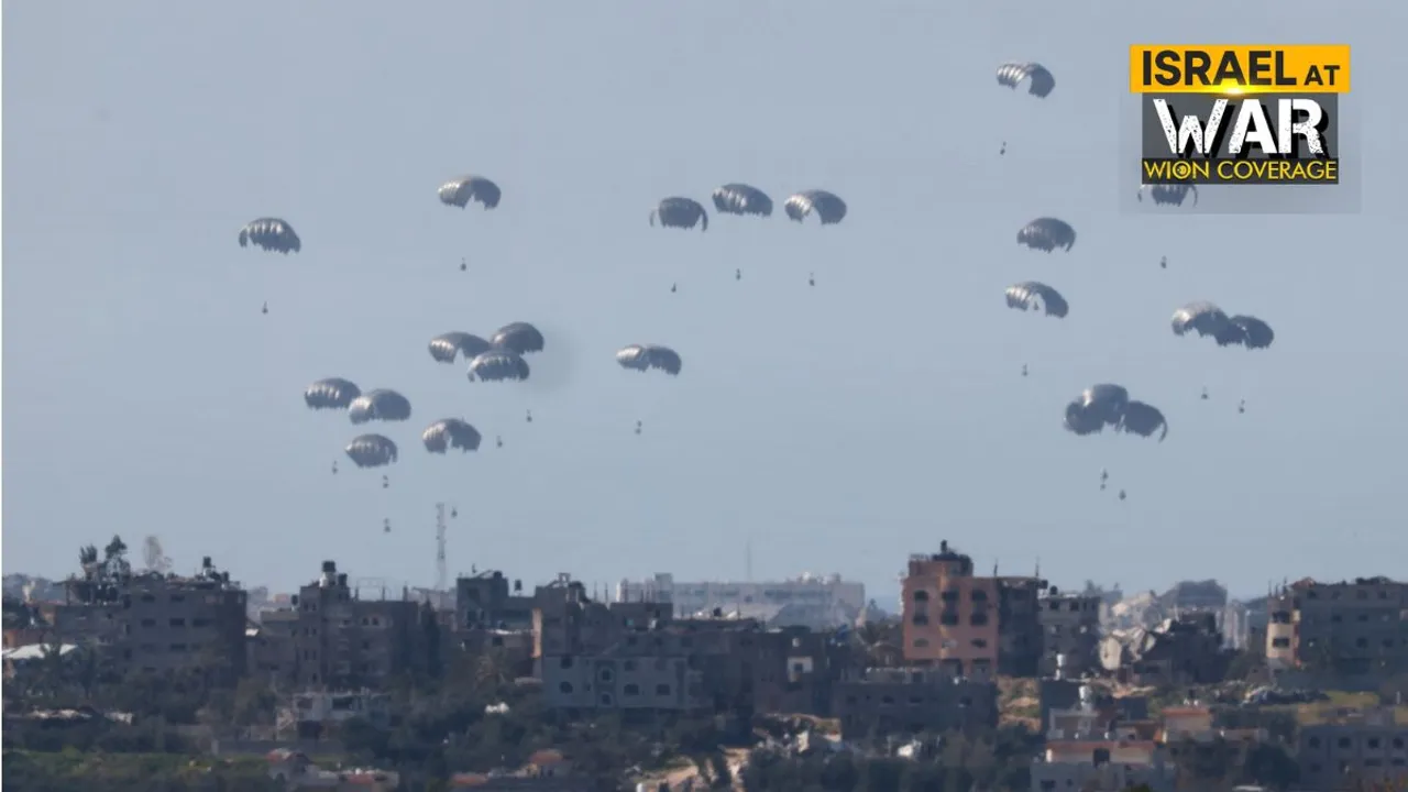  America made its first airdrop to Gaza on Saturday. The humanitarian aid was dropped over the coast of southwestern Gaza.   Photograph:(Reuters) 
