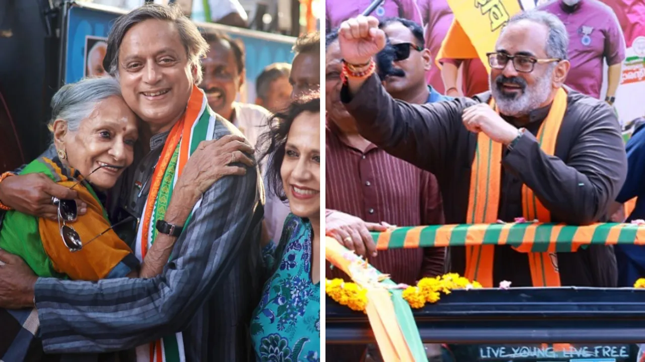  Shashi Tharoor and Rajeev Chandrasekhar during their respective election campaign trails Photograph:(X) 
