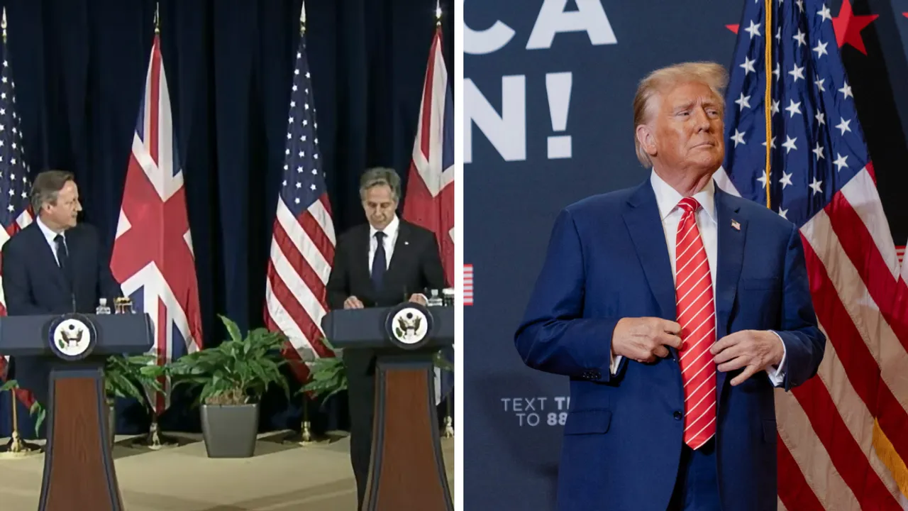  Image (from left to right) shows Foreign Secretary David Cameron, US Secretary of State Antony Blinken, and former President Donald Trump. Photograph:(Agencies) 