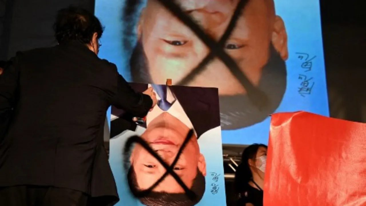  File photo of an anti-China rally outside the parliament in Taipei | For representation Photograph:(AFP) 
