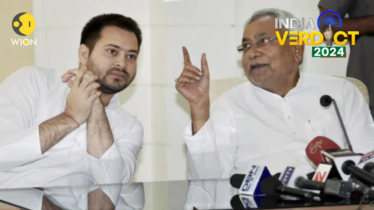  File photo of Tejashwi Yadav (left) and Nitish Kumar (right).  Photograph:(PTI) 