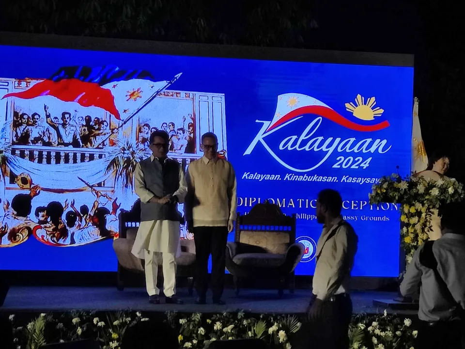  Philippines Ambassador Josel Francisco Ignacio with MEA MOS Pabitra Margherita at the Philippines Independence day celebrations in Delhi. Photograph:(WION) 