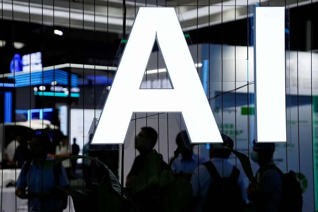  An AI sign at the World AI Conference in Shanghai. Photograph:(Reuters) 