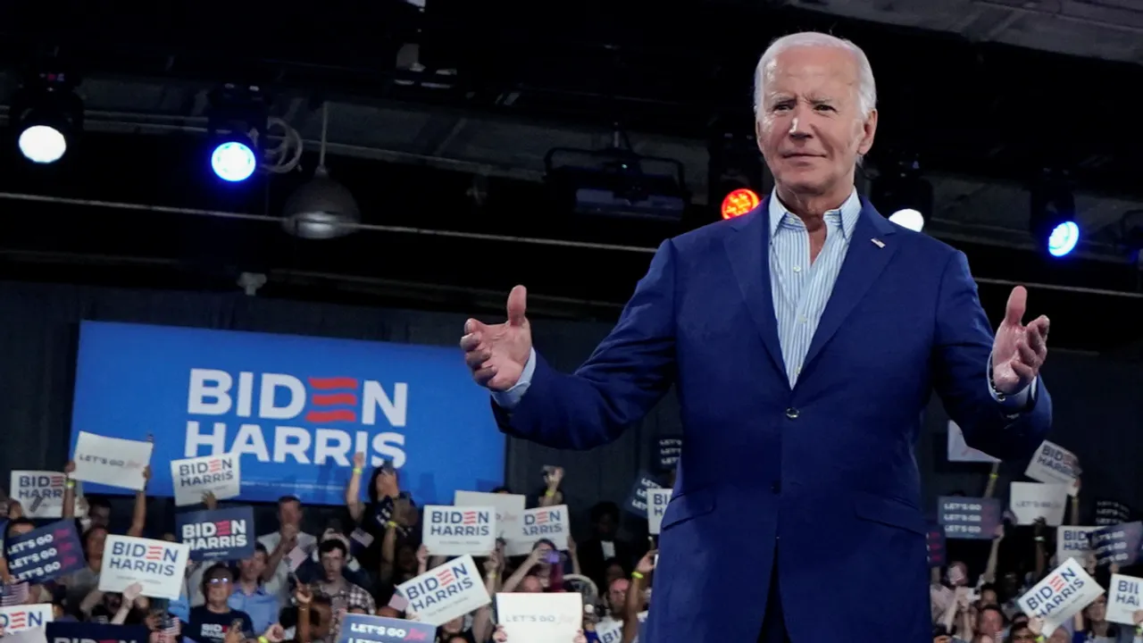  US President Joe Biden gestures during a campaign rally in Raleigh, North Carolina. Photograph:(Reuters) 