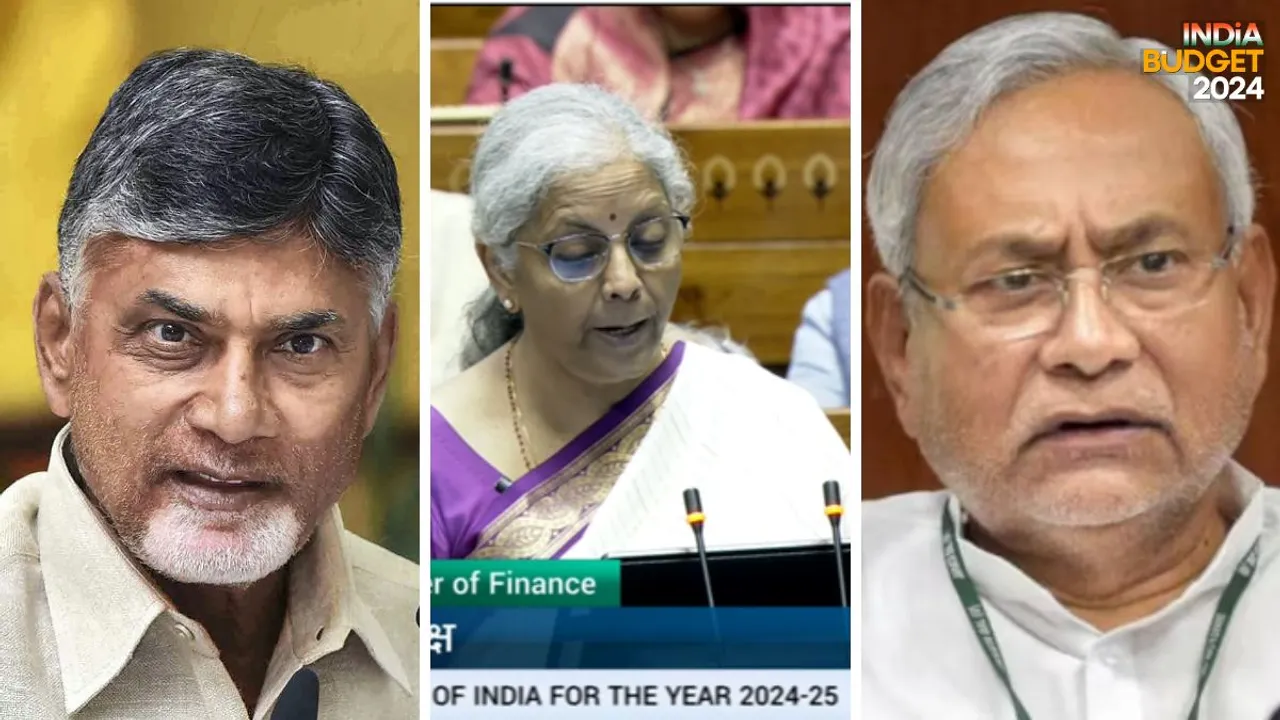  File image of Andhra Pradesh Chief Minister N Chandrababu Naidu, Finance Minister Nirmala Sitharaman and Bihar Chief Minister Nitish Kumar. Photograph:(Others) 