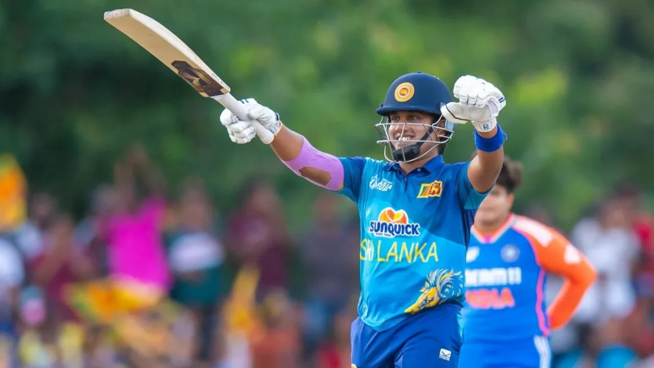  Chamari Athapaththu after fifty in the Women's Asia Cup final (Source: ACC) Photograph:(Others) 