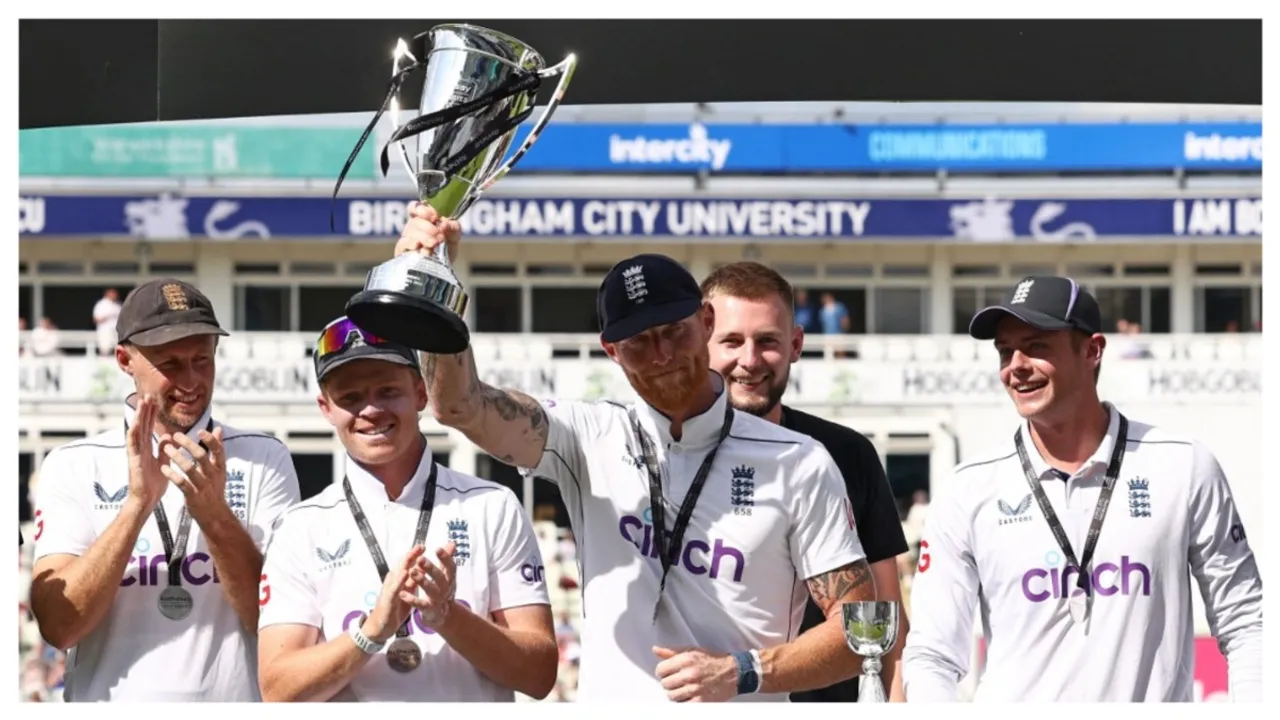  Brendon McCullum reacts after England's Test series win vs West Indies Photograph:(AFP) 