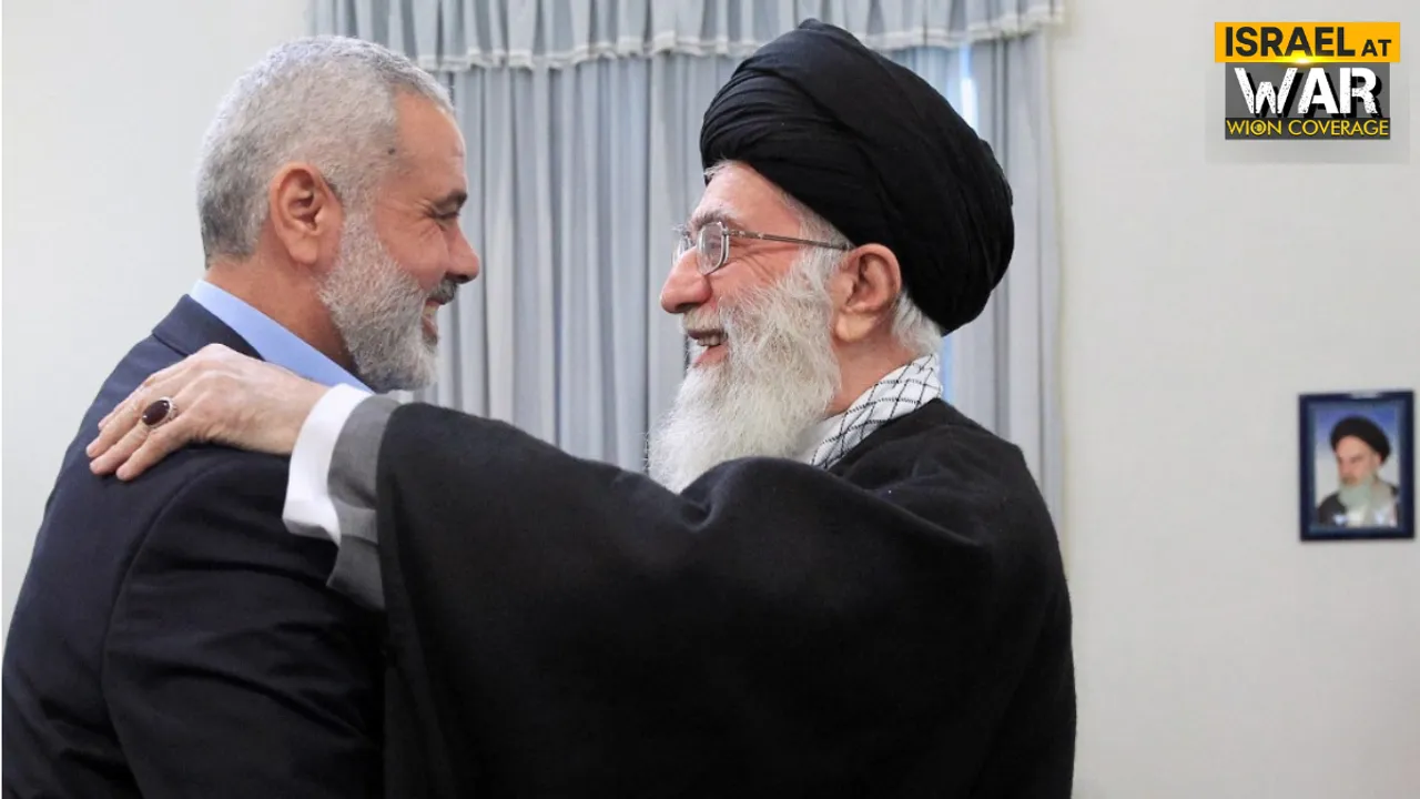  A handout photo made available by Iran's Supreme Leader's office on February 12, 2012, shows Iranian supreme leader Ayatollah Ali Khamenei greeting Ismail Haniya (L), Palestinian Hamas premier in the Gaza Strip, during a meeting in Tehran Photograph:(AFP) 