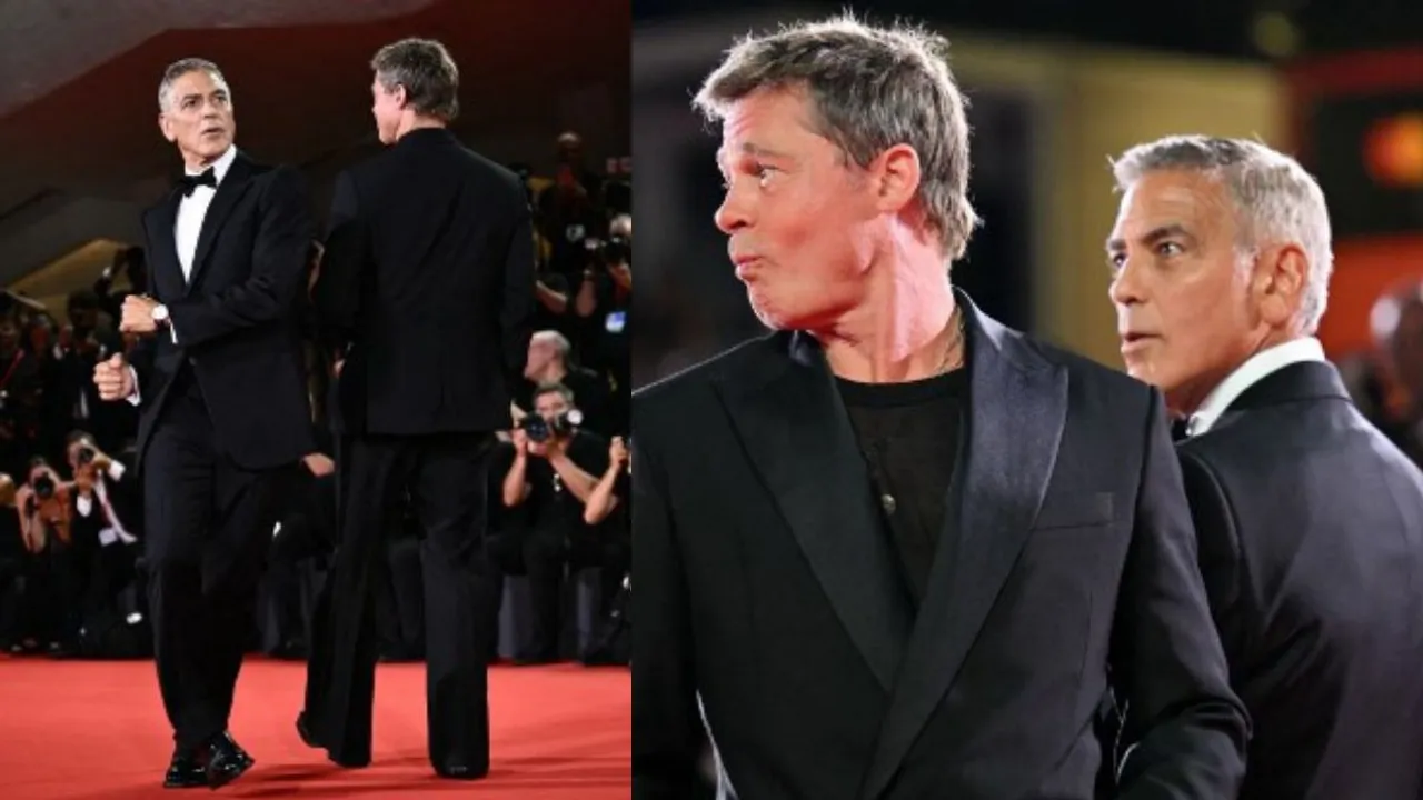  George Clooney and Brad Pitt at the premiere of Wolfs Photograph:(AFP) 