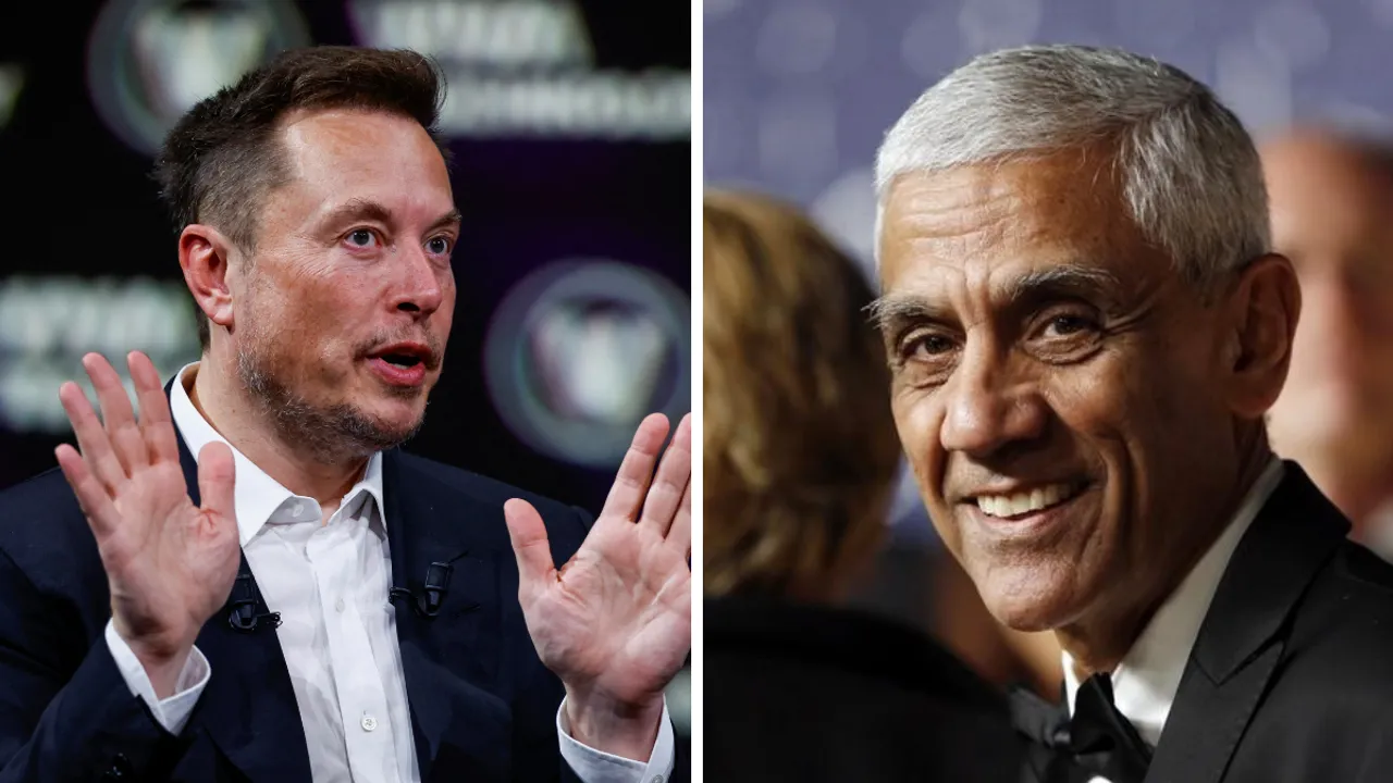 File image of Tesla Chairman Elon Musk and Indian American billionaire Vinod Khosla. Photograph:(Reuters) 