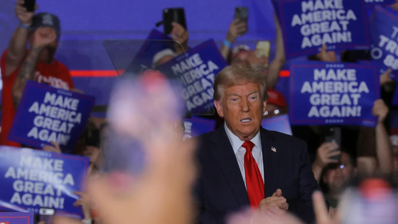  Republican presidential nominee former US President Donald Trump holds a campaign rally in Erie. Photograph:(Reuters) 