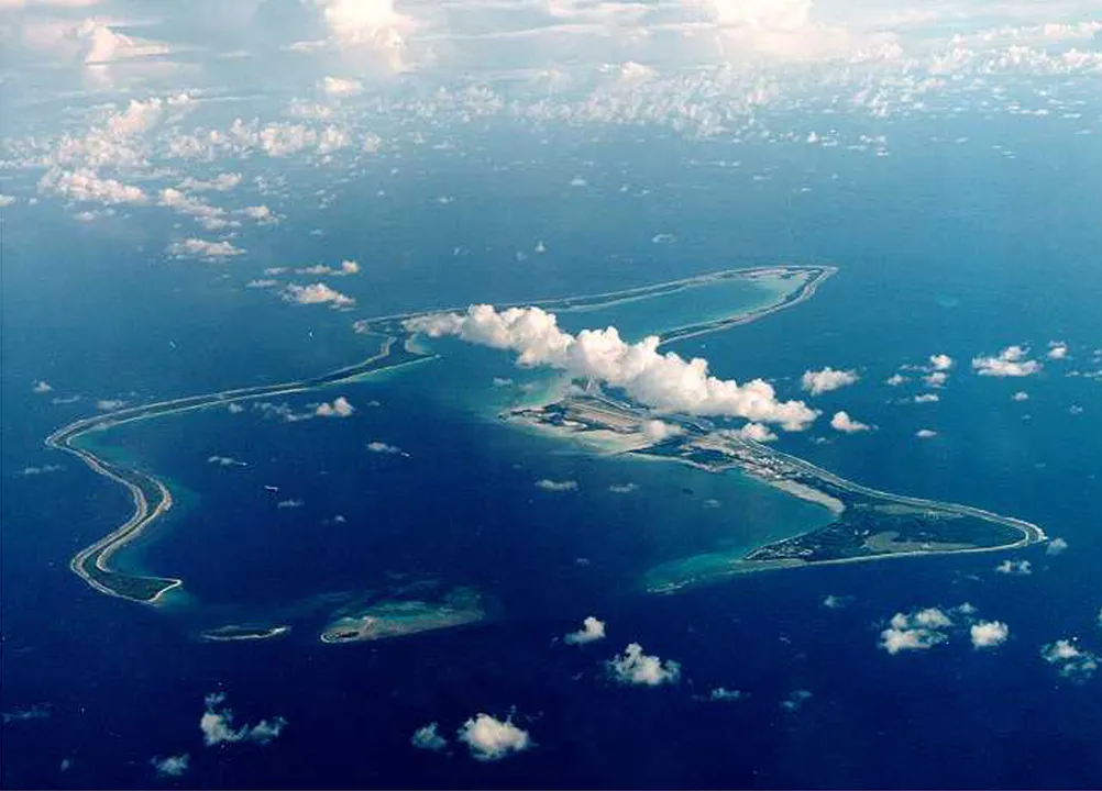  An undated file photo shows Diego Garcia, the largest island in the Chagos archipelago and site of a major United States military base in the middle of the Indian Ocean leased from Britain in 1966. Photograph:(Reuters) 