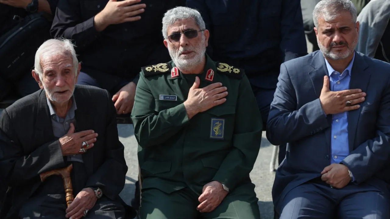  Thousands attended the funeral procession in Imam Hossein Square, many of them carrying yellow Hezbollah banners and Iranian and Palestinian flags and chanting "Death to Israel" Photograph:(AFP) 