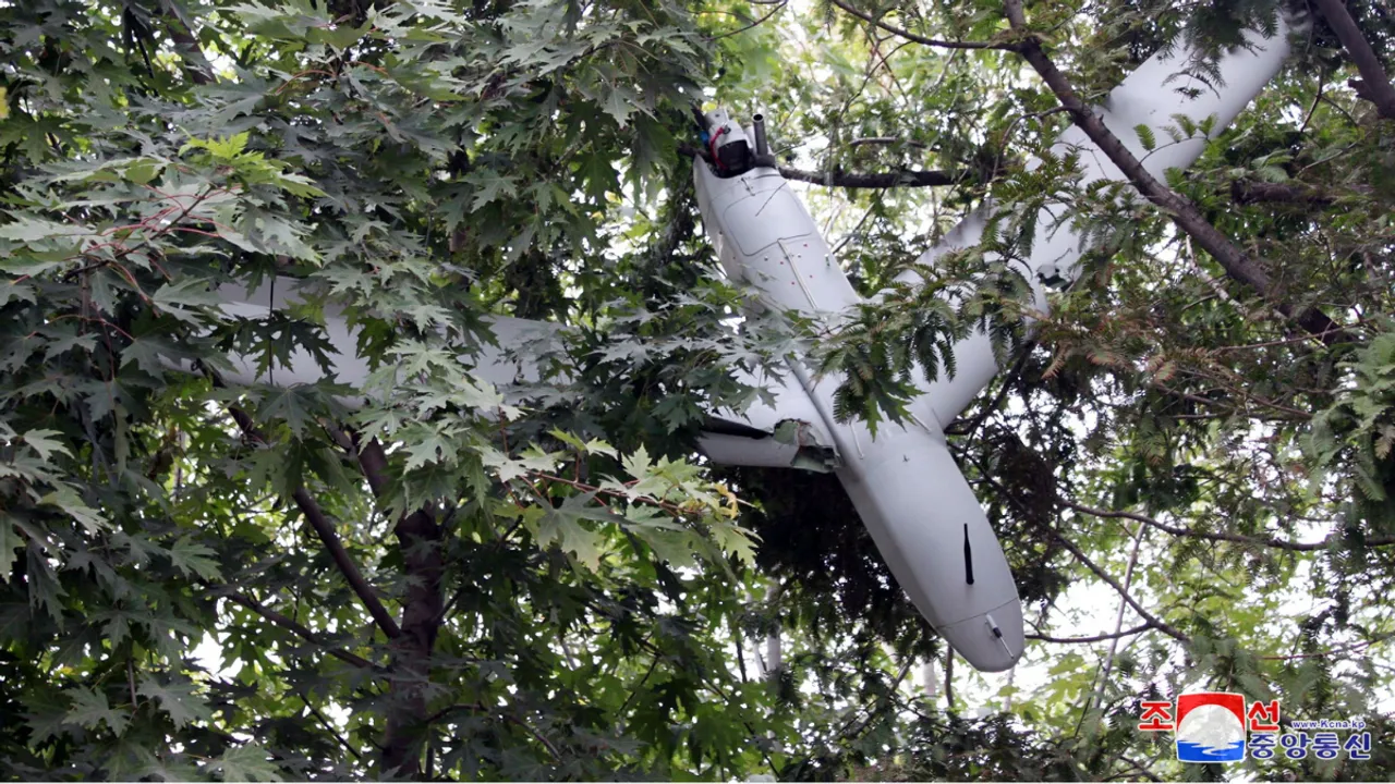  The remains of a crashed drone are shown in a photo released by North Korea's official Korean Central News Agency on October 19, 2024. Photograph:(Reuters) 