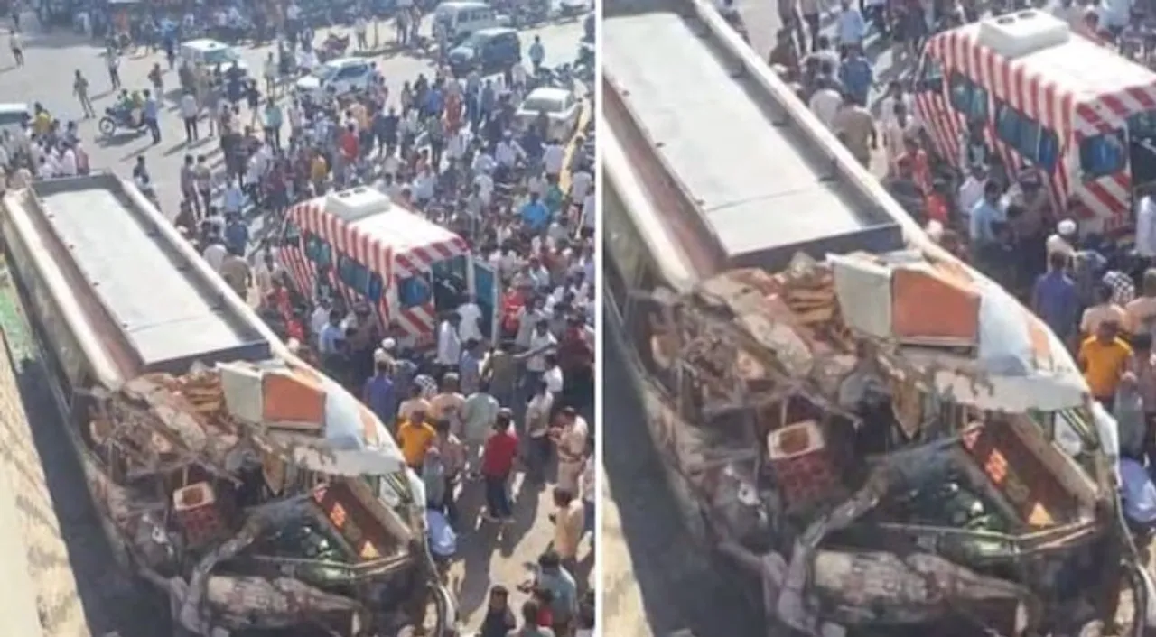  The image shows the aftermath of the tragic bus crash in Rajasthan Photograph:(X) 