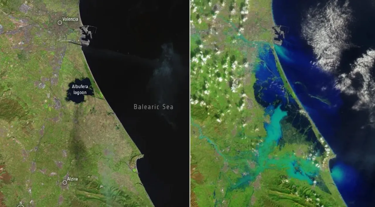  The flood-hit region appearing like an extension of the Balearic Sea. (Source: ESA) Photograph:(Agencies) 