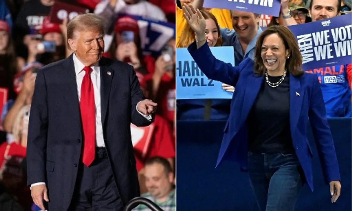  Republican presidential candidate Donald Trump (L) and Democratic presidential candidate Kamala Harris (R) Photograph:(AFP) 
