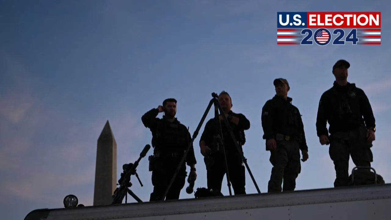  Snipers guarding a Kamala Harris rally. Security is tight ahead of US polls Photograph:(AFP) 