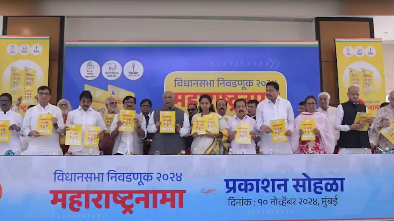  Led by Congress chief Mallikarjun Kharge, alongside prominent faces like Supriya Sule, Sanjay Raut, and Nana Patole, the alliance at a press conference in Mumbai laid out five core promises. Photograph:(X) 