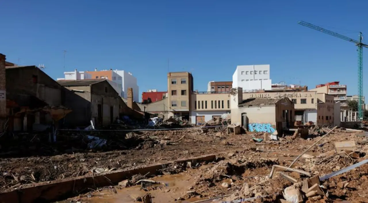  A general view of debris and sludge filled Barranco del Poyo ravine as it passes through the town of Catarroja, which was seriously affected due to severe flooding, in Valencia, Spain, November 11, 2024 Photograph:(Reuters) 