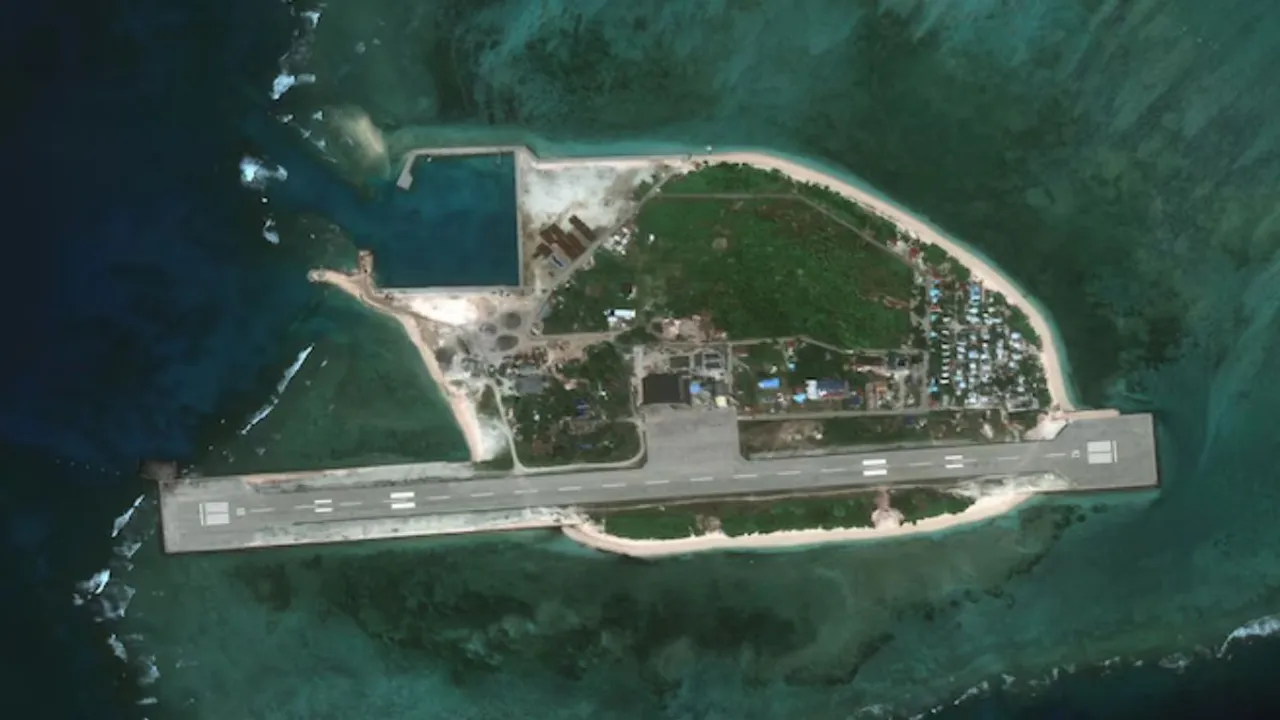  Satellite images show Chinese ships around disputed island near Philippines.  Photograph:(Reuters) 