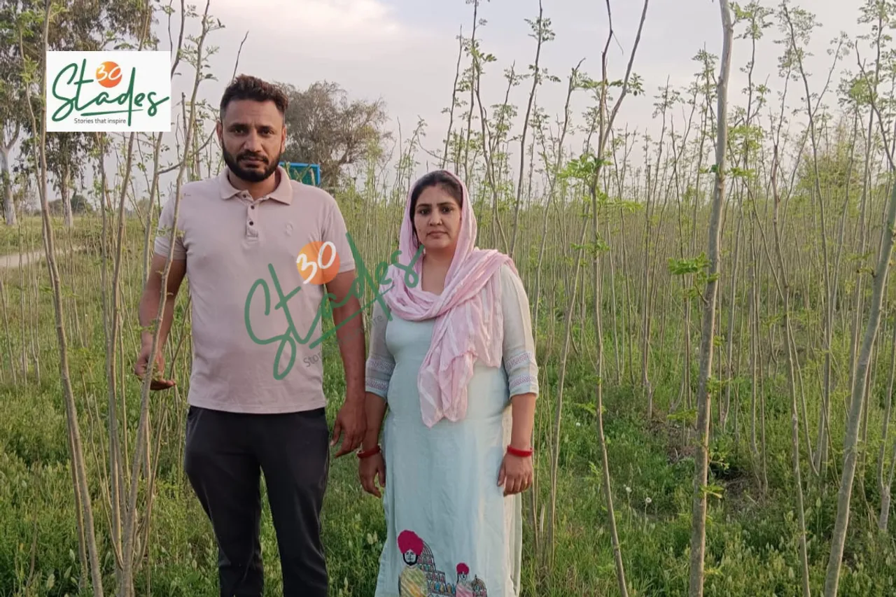 Kiran and Pardeep Mann at their moringa farm in Sonipat, Haryana