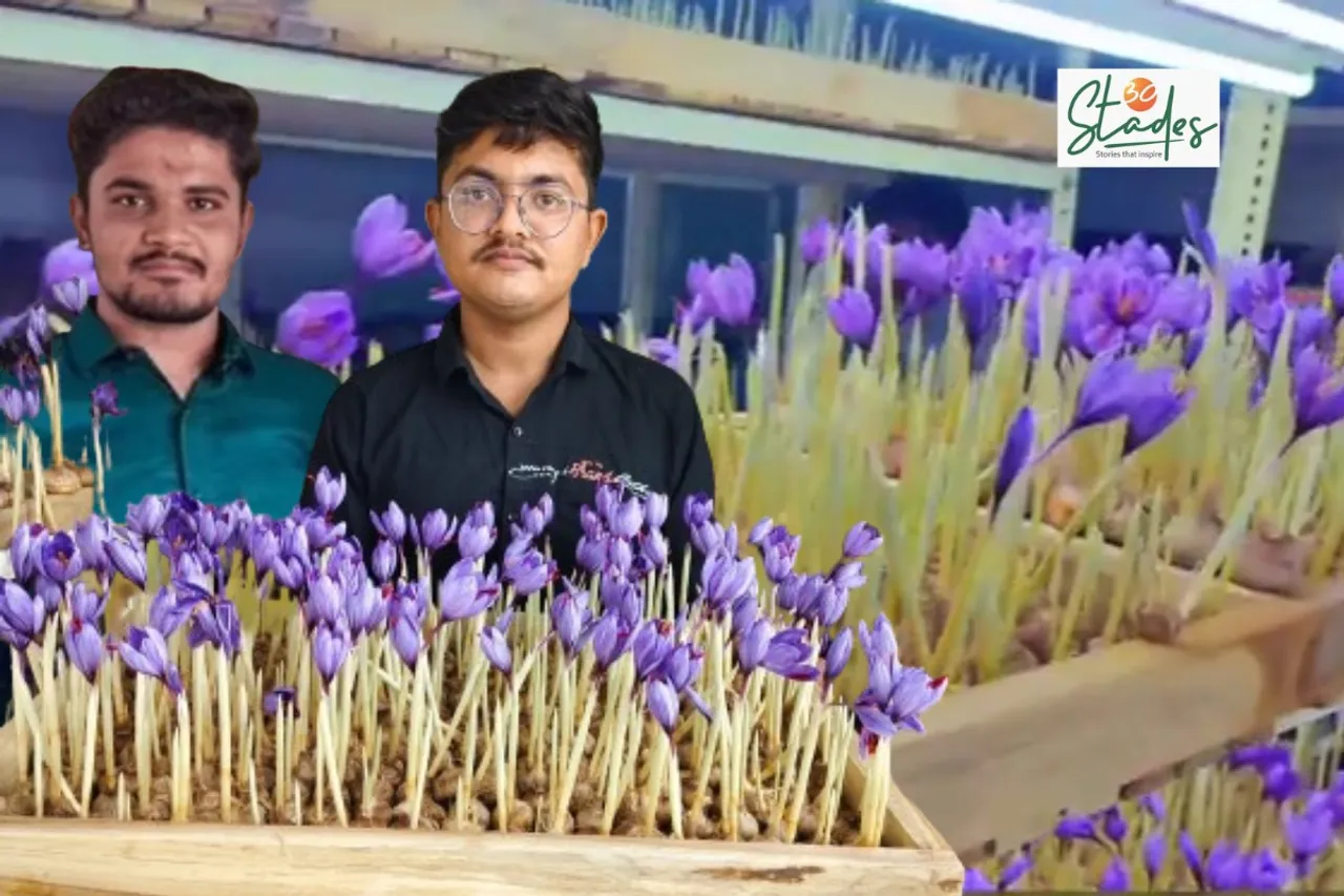 Subhash Kanetiya (left) and Ashish Bavaliya at their aeroponics saffron farming unit at Hamapur
