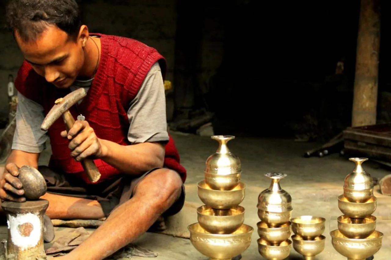 People in Sarthebari village, about 80 km from Guwahati, have been practising brass and bell metalwork for several generations. Pic: Aalok Dekhane