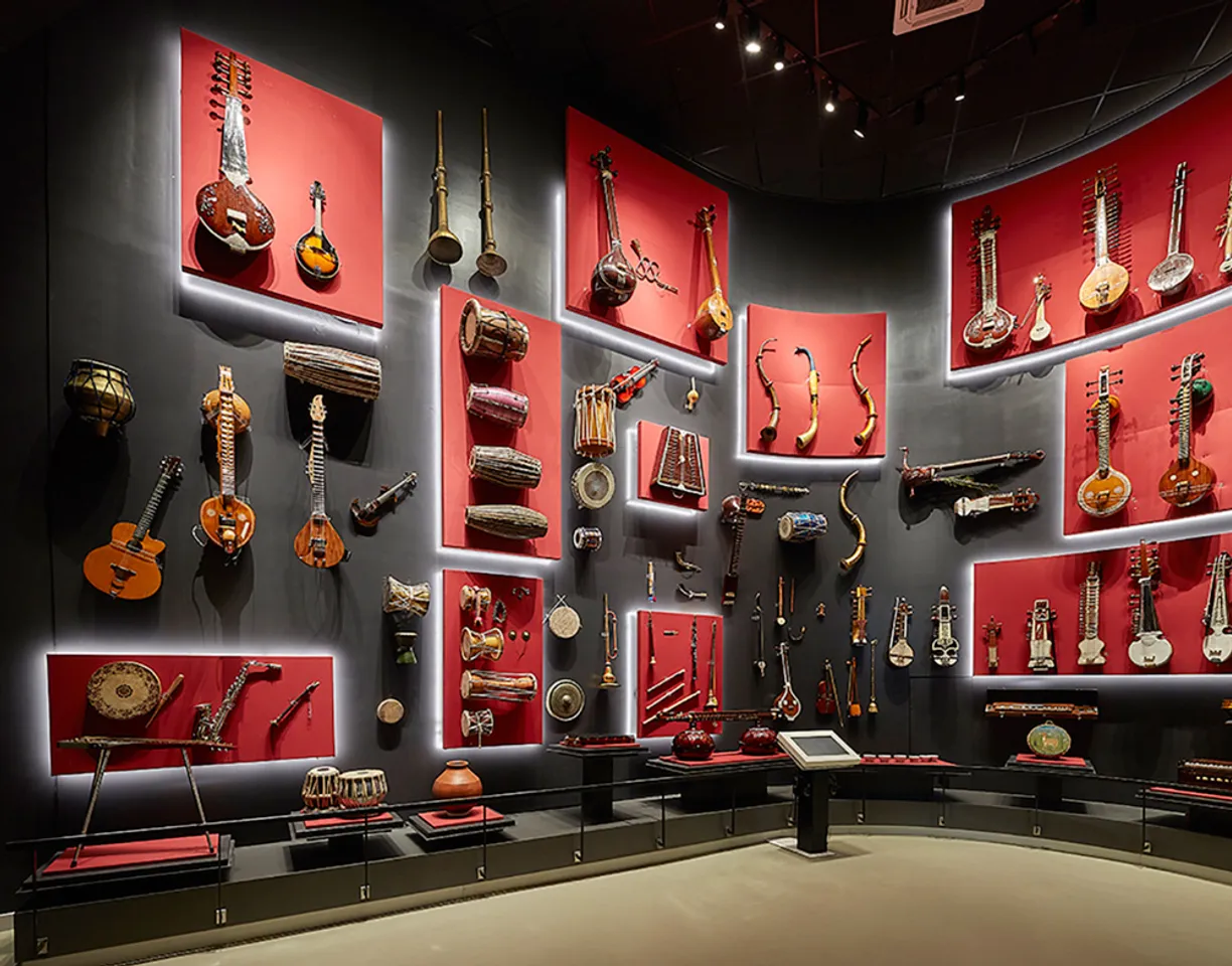 Gallery at Indian Music Experience displaying different musical instruments