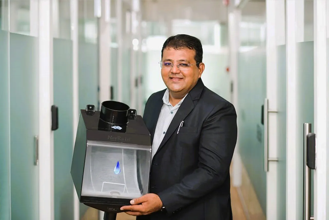 Amit Doshi, founder of NeeRain Pvt Ltd, with his rainwater harvesting device
