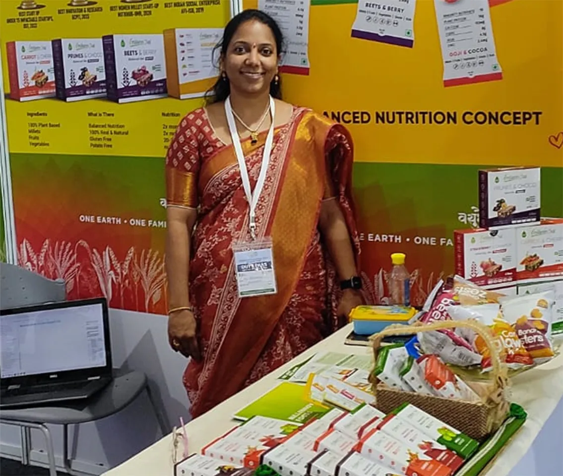 Food scientist and nutritionist Sowmya Mandarapu with some of her products